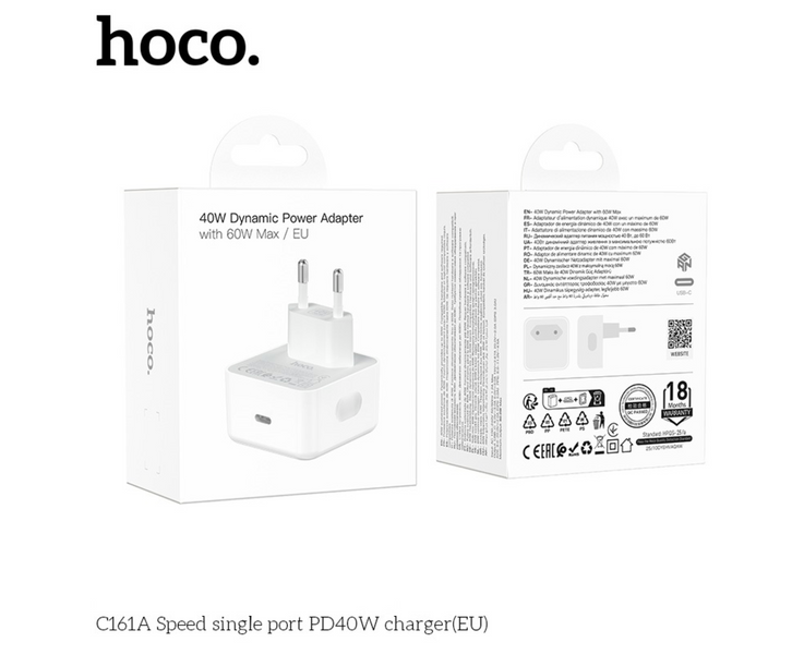 Мережевий Зарядний Пристрій Hoco C161A 1USB-C PD3.2 40W/60W ЦУ-00048528 фото